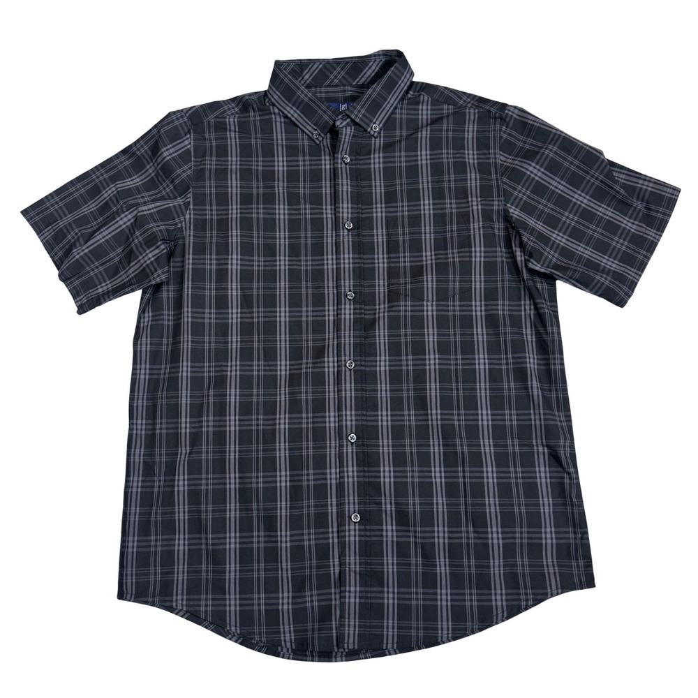 George Mens Classic Fit Short Sleeve Plaid Button Down Shirt Black Grey L
